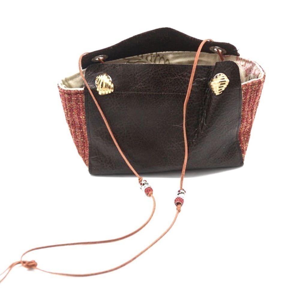 Peace of Thread Handmade Genuine Leather and Woven Brown Small Crossbody Bag